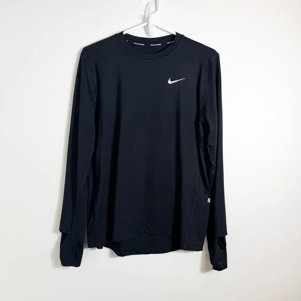 Nike Pacer Crew Top Women M Black Long Sleeve Dri-FIT Running Shirt CU3277-010
